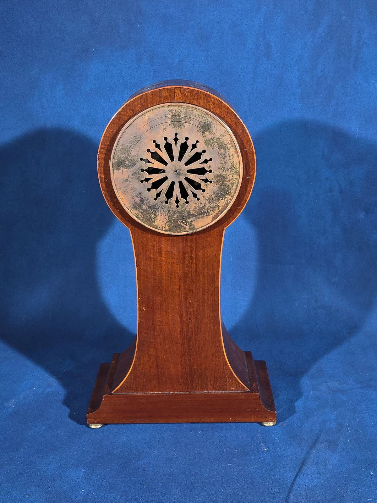 Antique Art Nouveau Inlaid Mahogany Balloon Mantel Clock with Gong Strike