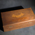 Lot 120 - Antique Wood Hinged Box with Inlaid Clasped Hands Motif, no Key, 12" L