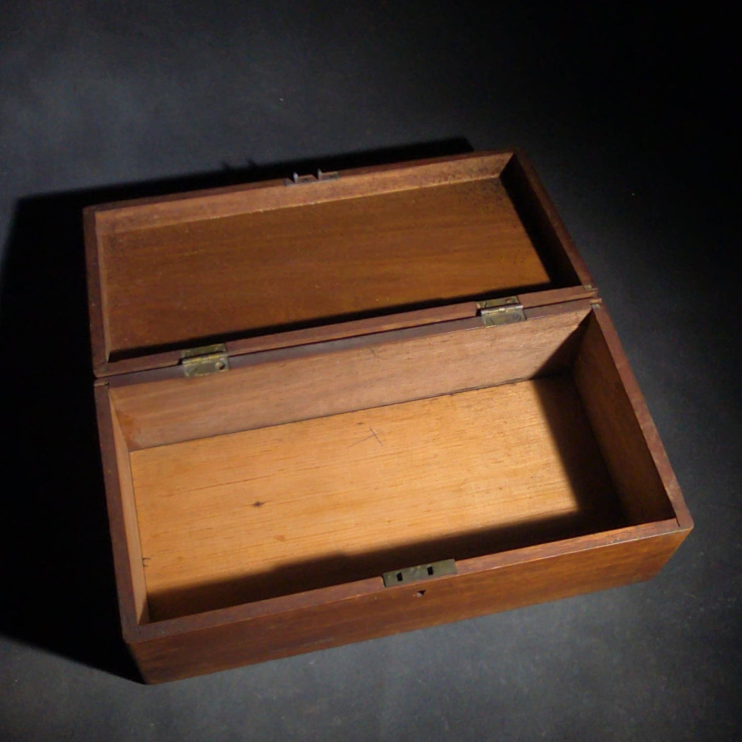 Antique Wood Hinged Box with Inlaid Clasped Hands Motif, No Key