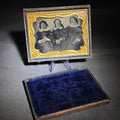 Lot 076 - Antique 1/4th Plate Ambrotype Photograph of Three Seated Women, Center Figure Holding a Cased Image, in Full Split Leatherette Case with Blue Pillow