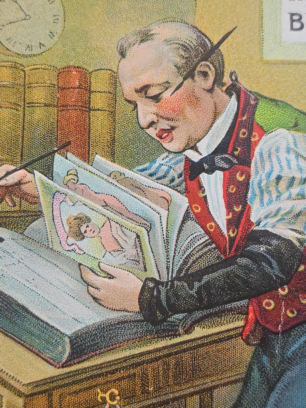 Antique Embossed Comic Postcard "An Extra Good Book-Keeper" with "This Is Our Busy Day" Office Humor Illustration