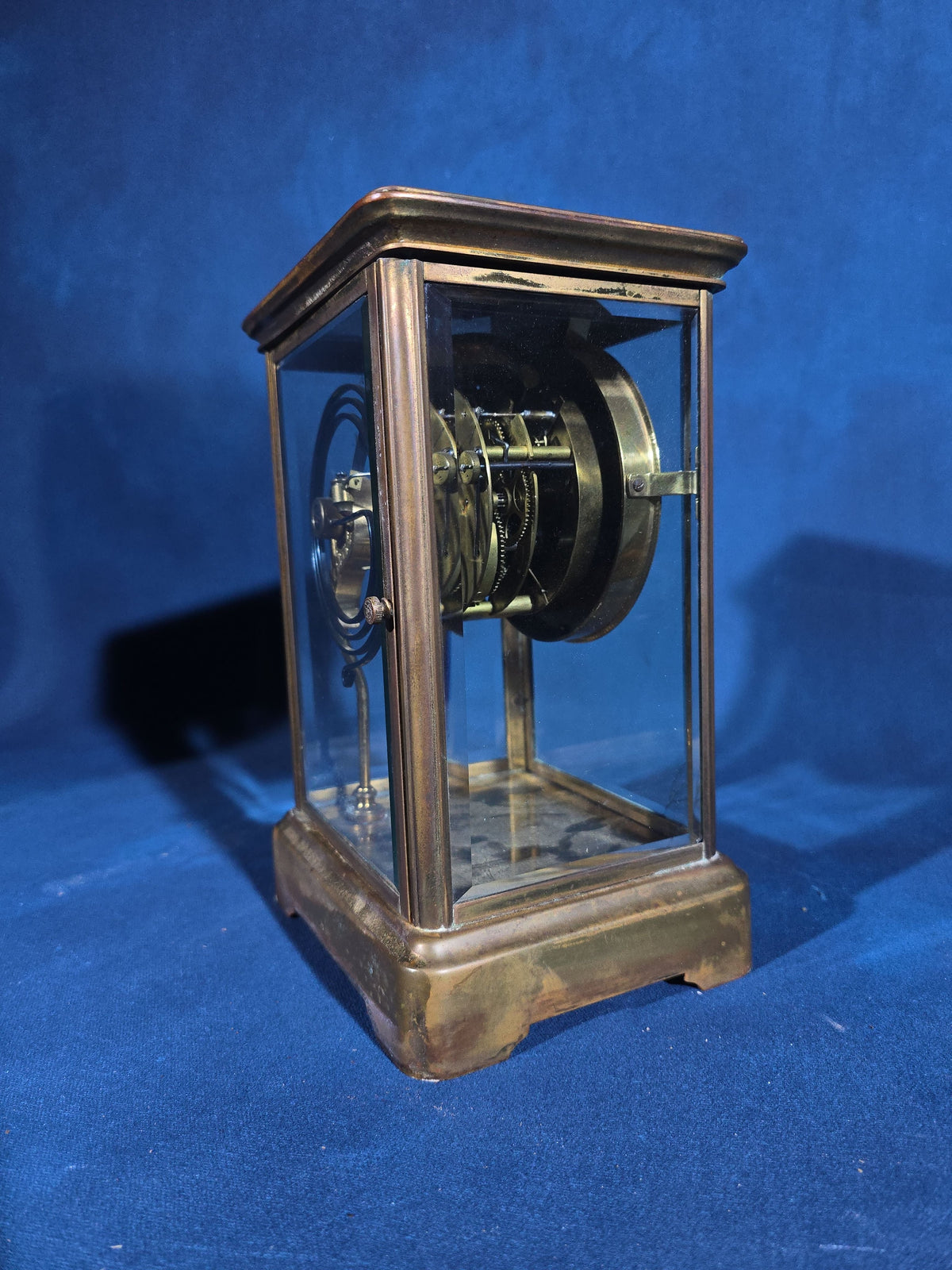 Antique Brass and Glass Crystal Regulator Mantel Clock, Manufactured by Wm. L. Gilbert Clock Co., Winsted, Connecticut