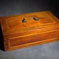 Lot 121 - Antique Inlaid Wood Box with Brass Bail Handle, Inscribed, 13-7/8" L