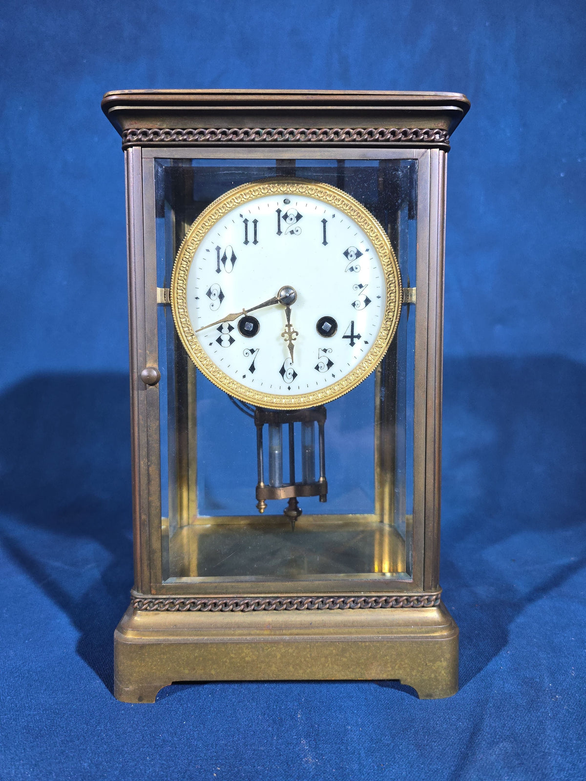Antique French Four-Glass Crystal Regulator Mantle Clock with Samuel Marti Movement and Mercury Pendulum