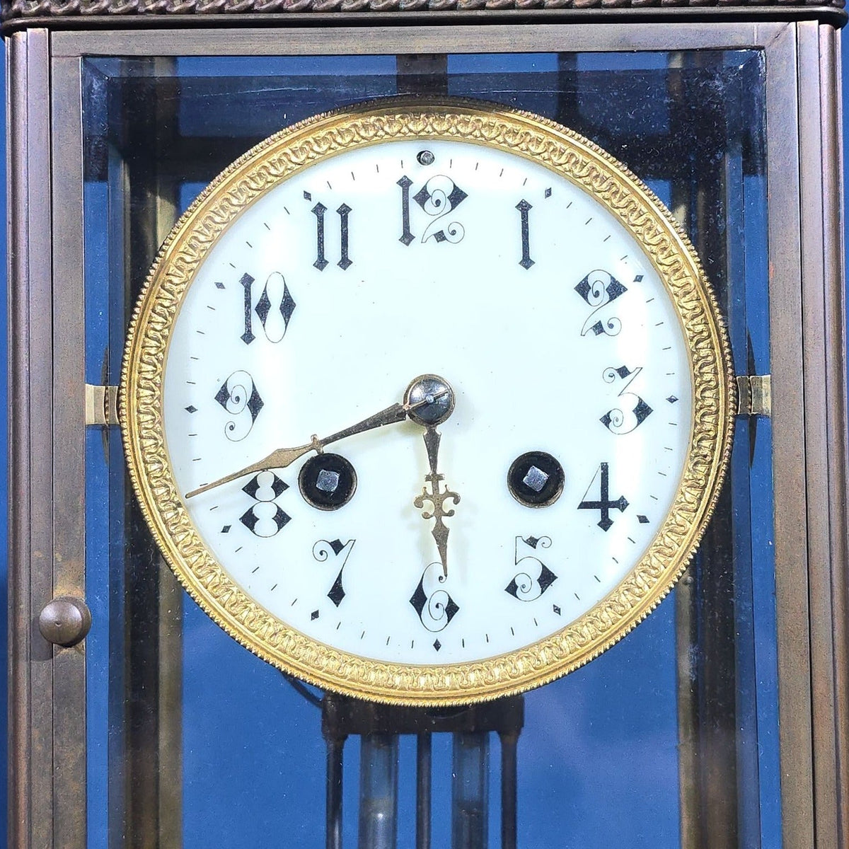 Antique French Four-Glass Crystal Regulator Mantle Clock with Samuel Marti Movement and Mercury Pendulum