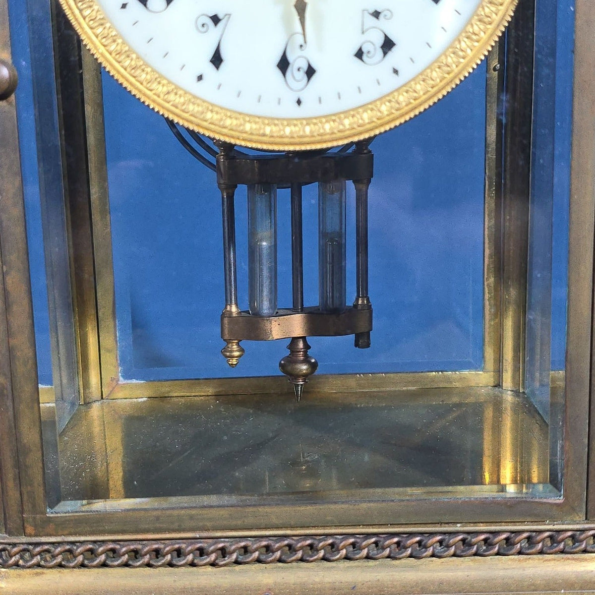 Antique French Four-Glass Crystal Regulator Mantle Clock with Samuel Marti Movement and Mercury Pendulum