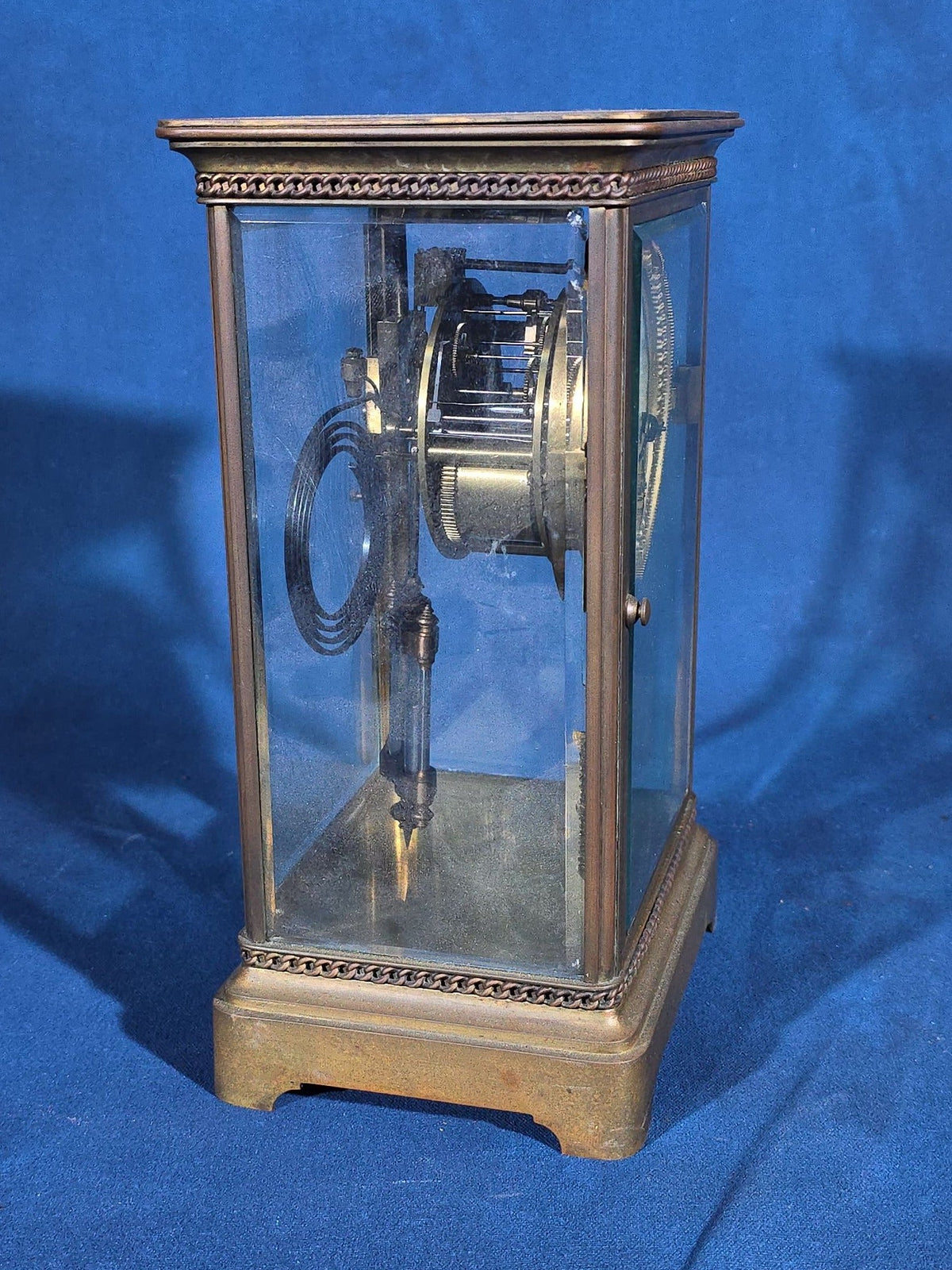 Antique French Four-Glass Crystal Regulator Mantle Clock with Samuel Marti Movement and Mercury Pendulum