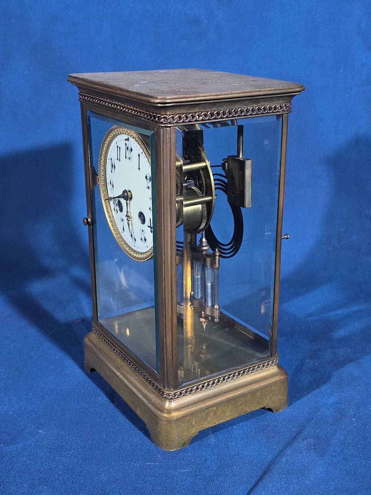 Antique French Four-Glass Crystal Regulator Mantle Clock with Samuel Marti Movement and Mercury Pendulum