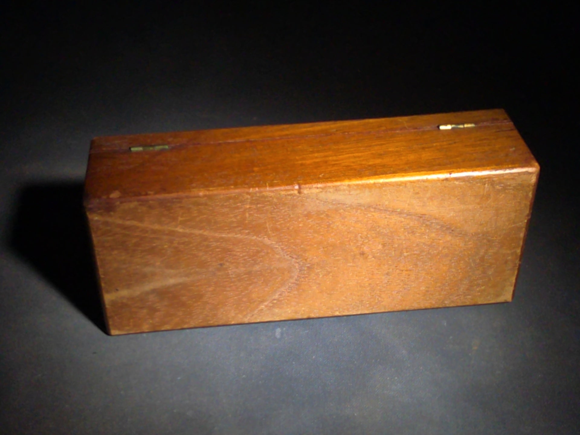 Antique Wooden Hinged-Lid Box with Brass Escutcheon and Hinges, No Key