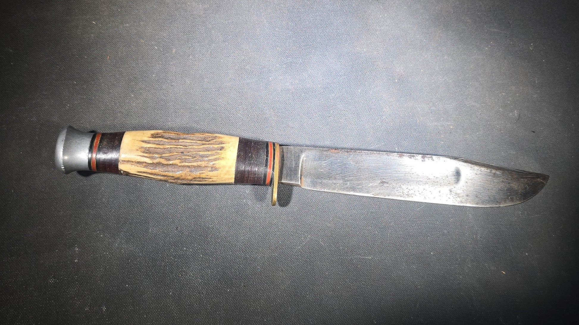 Vintage Stag-Handled Hunting Knife with Leather Sheath, Manufactured by John Nowill and Sons, Sheffield, England