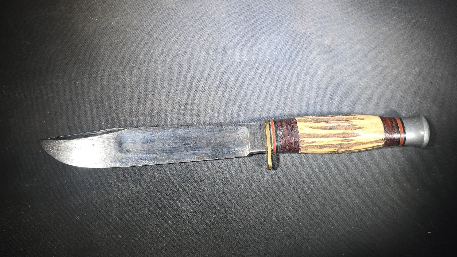 Vintage Stag-Handled Hunting Knife with Leather Sheath, Manufactured by John Nowill and Sons, Sheffield, England