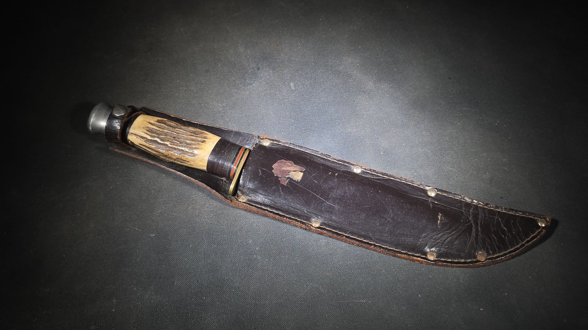 Vintage Stag-Handled Hunting Knife with Leather Sheath, Manufactured by John Nowill and Sons, Sheffield, England