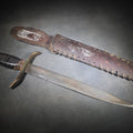 Lot 084 - Vintage Bowie-Style Fighting Knife with Stacked Leather Grip, Brass Crossguard and Pommel, and Leather Sheath, 15" L