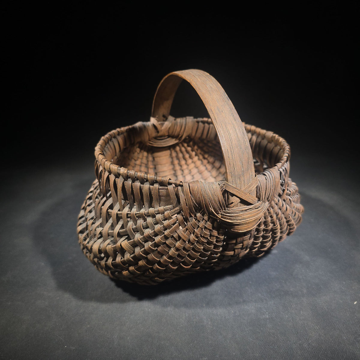 Antique Split Oak Buttocks Basket with Bent Wood Handle
