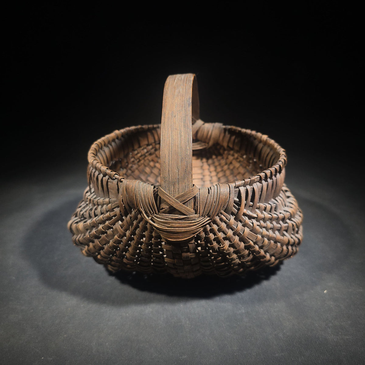 Antique Split Oak Buttocks Basket with Bent Wood Handle