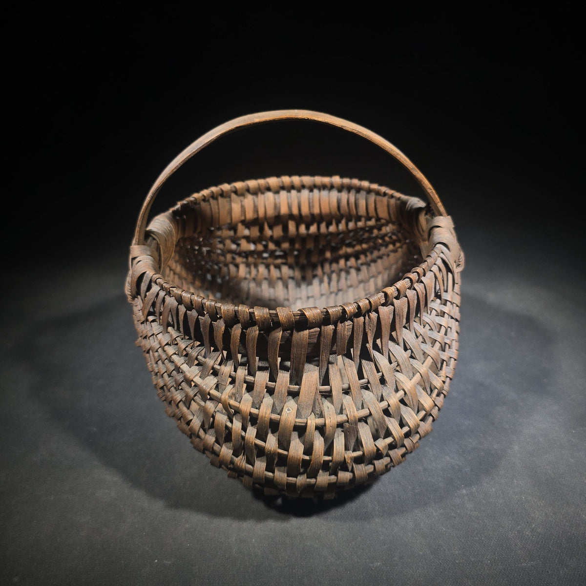 Antique Split Oak Buttocks Basket with Bent Wood Handle