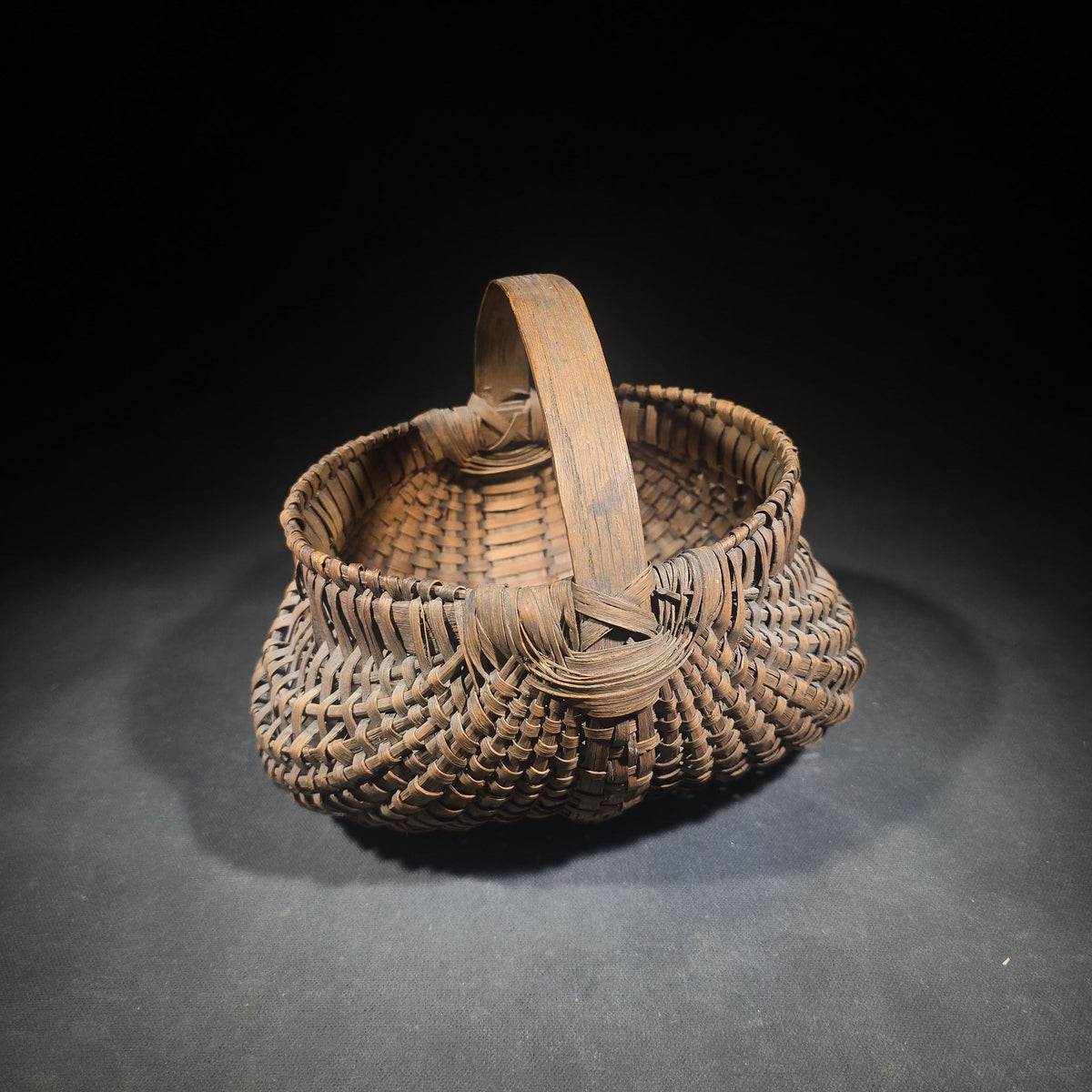 Antique Split Oak Buttocks Basket with Bent Wood Handle