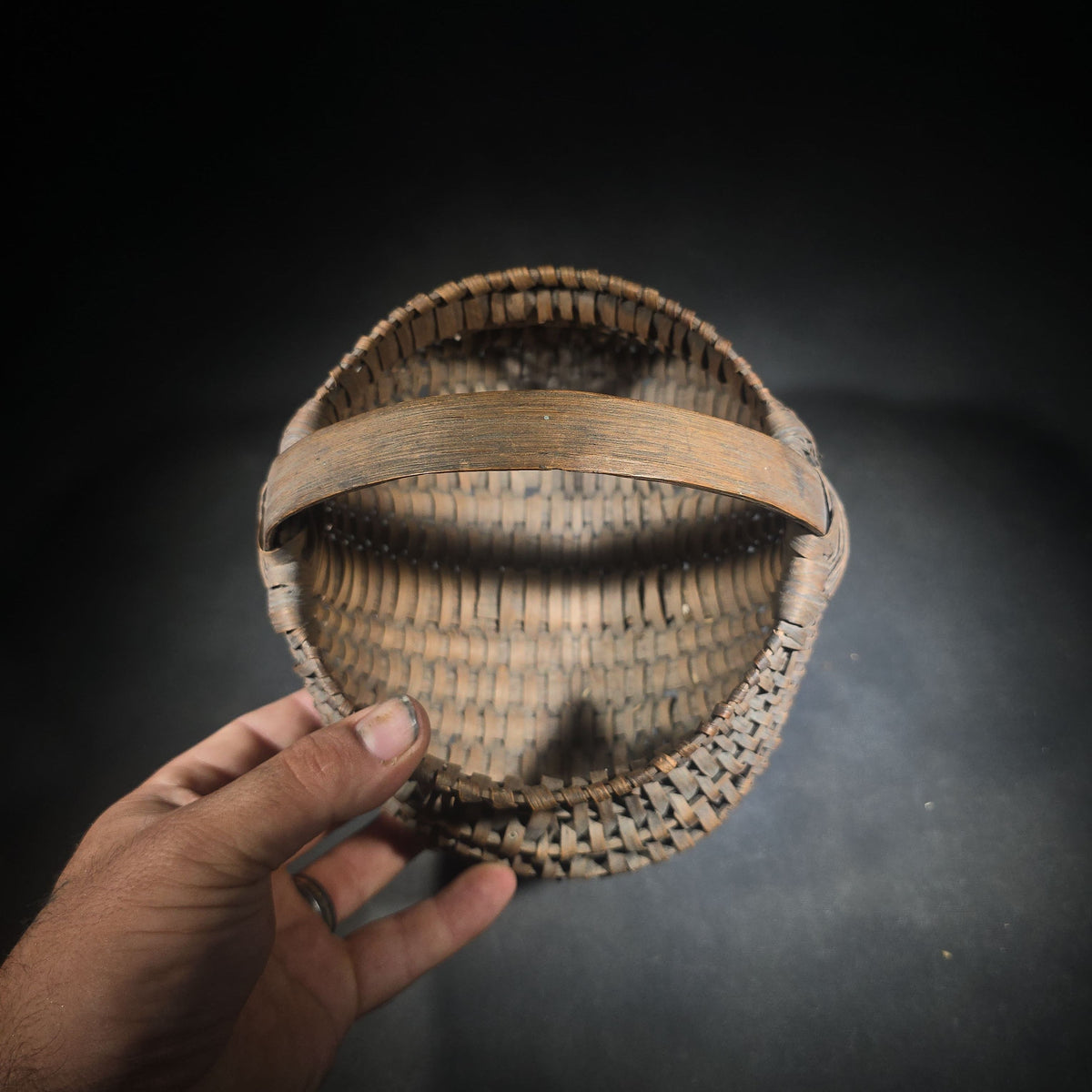Antique Split Oak Buttocks Basket with Bent Wood Handle
