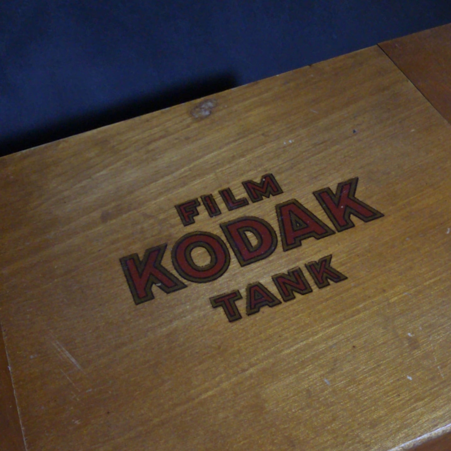 Antique Kodak Film Tank Model B-2, 3 1/2 Inch, Finger-Jointed Wood Box, Manufactured by Eastman Kodak Co., Rochester, New York