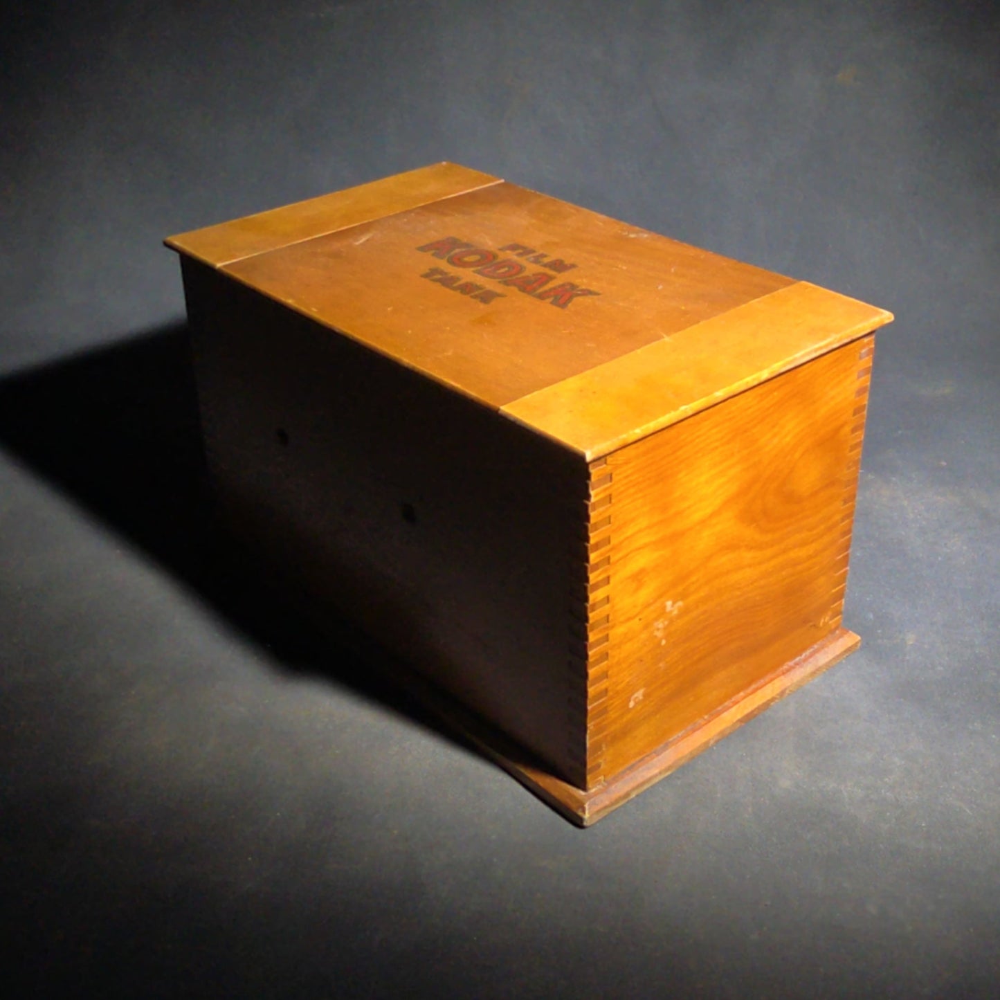 Antique Kodak Film Tank Model B-2, 3 1/2 Inch, Finger-Jointed Wood Box, Manufactured by Eastman Kodak Co., Rochester, New York