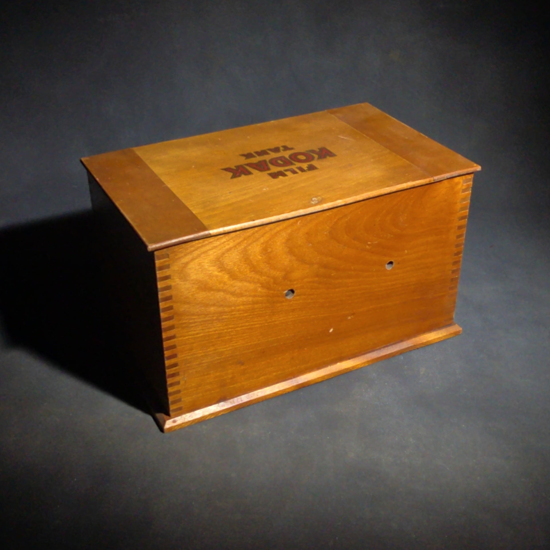 Antique Kodak Film Tank Model B-2, 3 1/2 Inch, Finger-Jointed Wood Box, Manufactured by Eastman Kodak Co., Rochester, New York