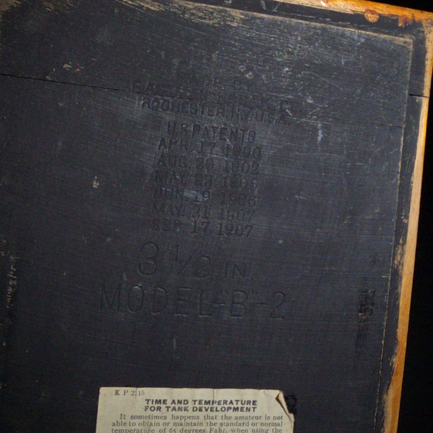 Antique Kodak Film Tank Model B-2, 3 1/2 Inch, Finger-Jointed Wood Box, Manufactured by Eastman Kodak Co., Rochester, New York