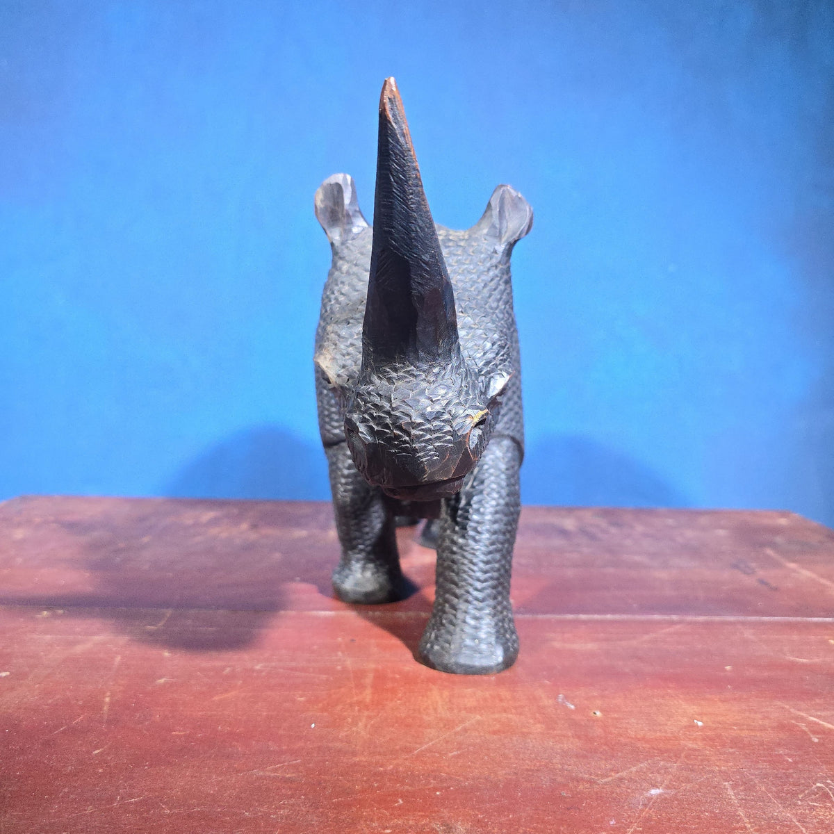 Vintage Hand-Carved Wood Rhinoceros Figure