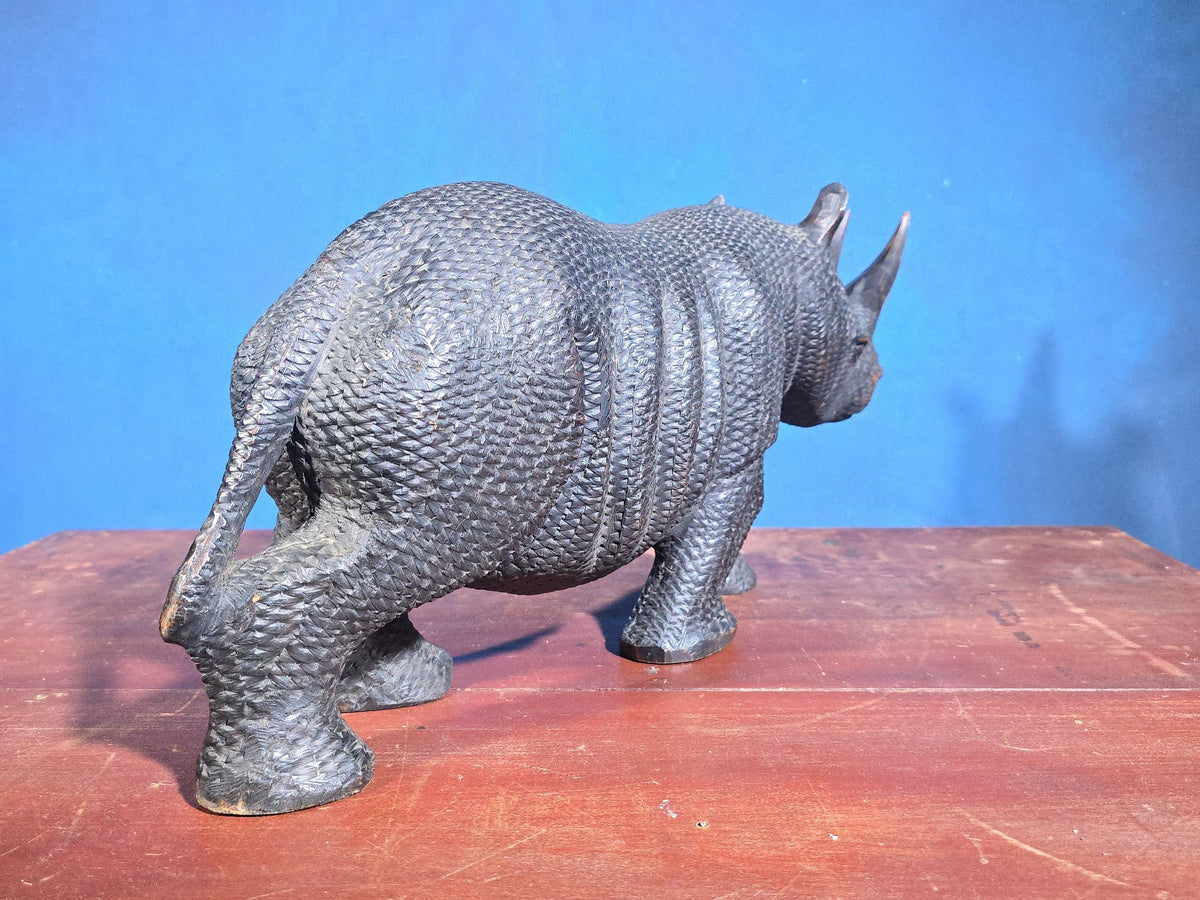 Vintage Hand-Carved Wood Rhinoceros Figure