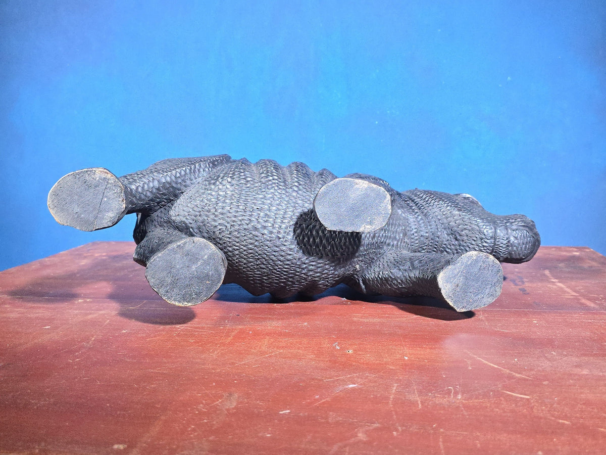 Vintage Hand-Carved Wood Rhinoceros Figure