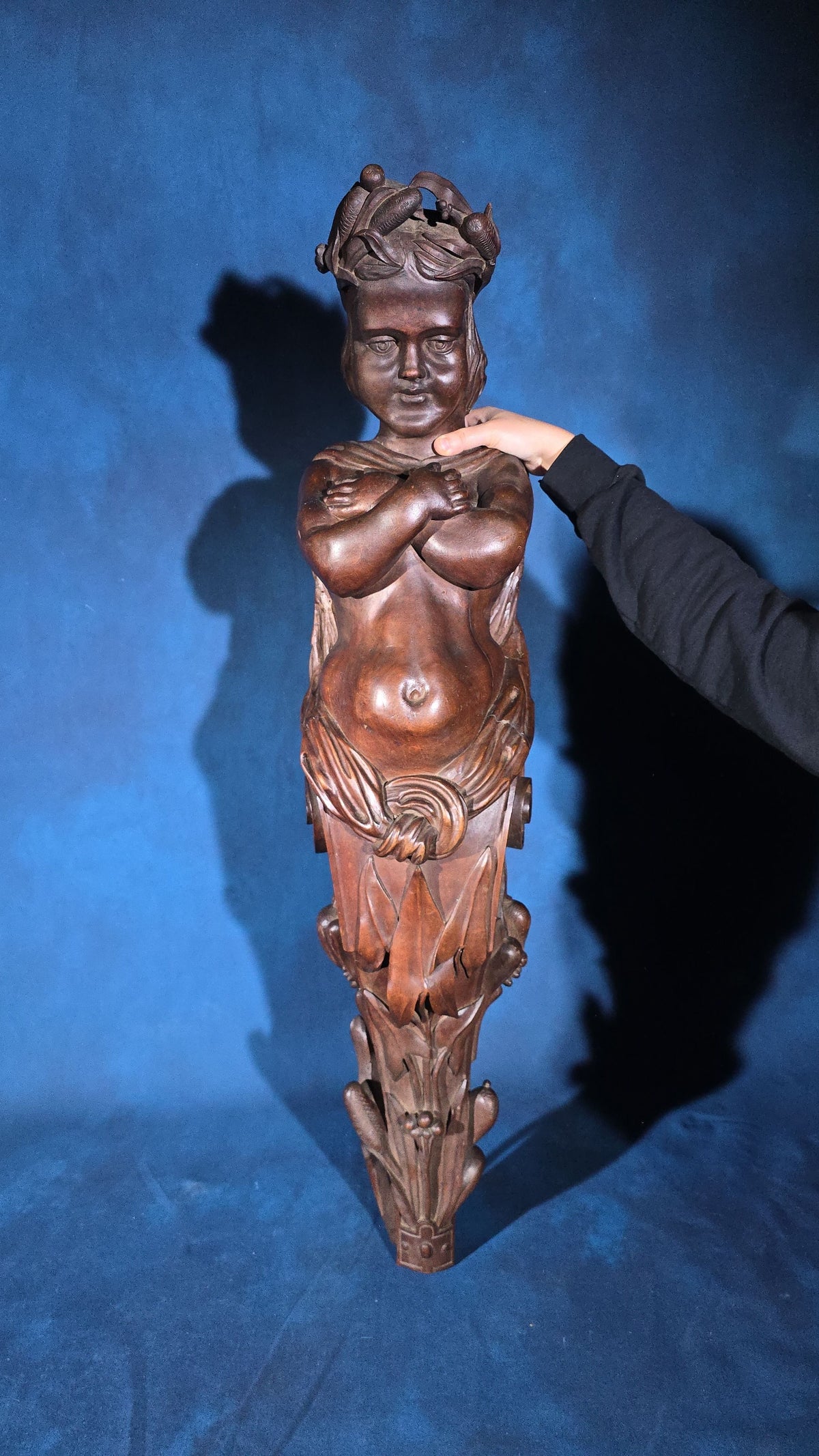 Antique Carved Wood Figural Caryatid Architectural Element
