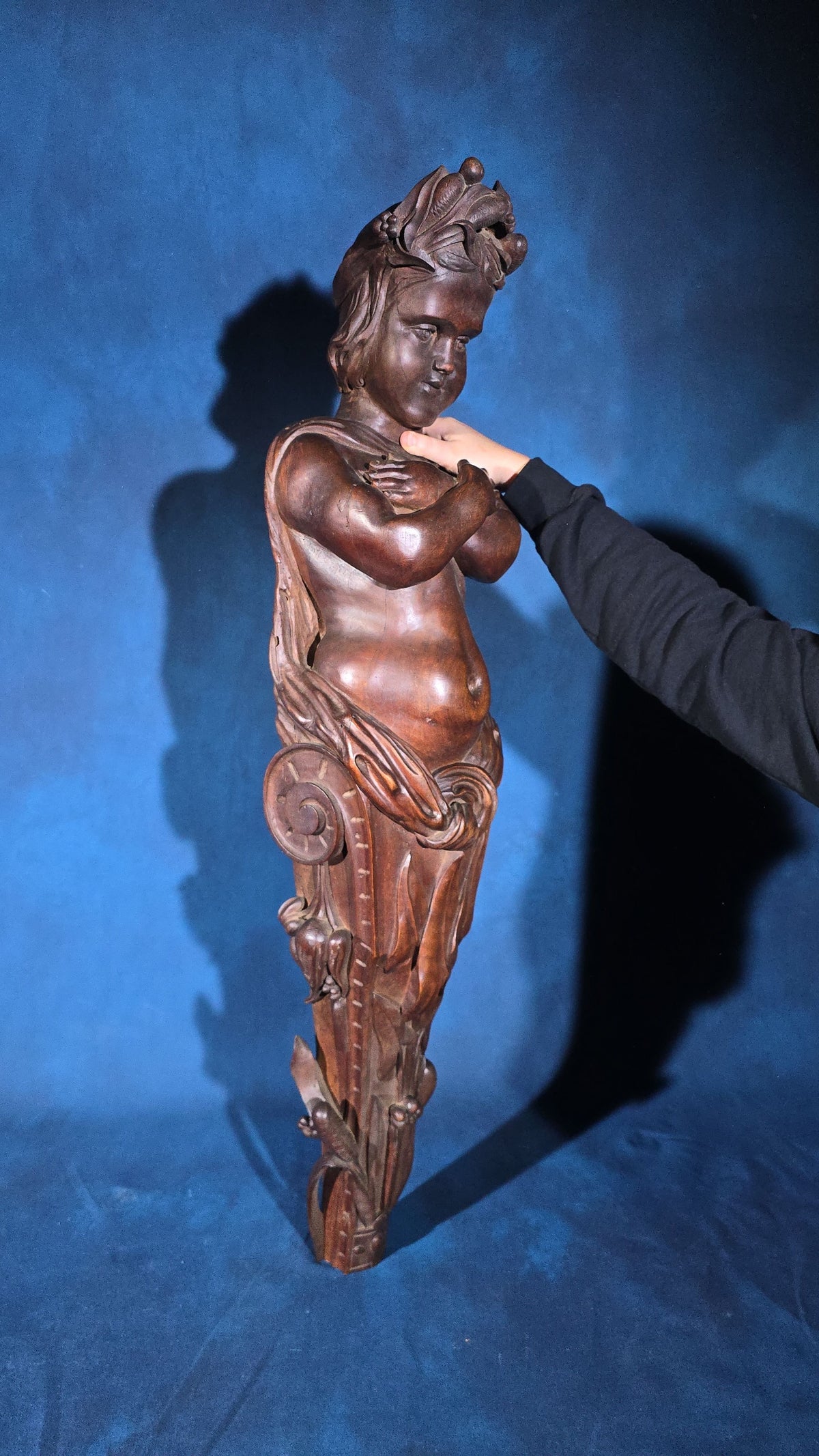 Antique Carved Wood Figural Caryatid Architectural Element
