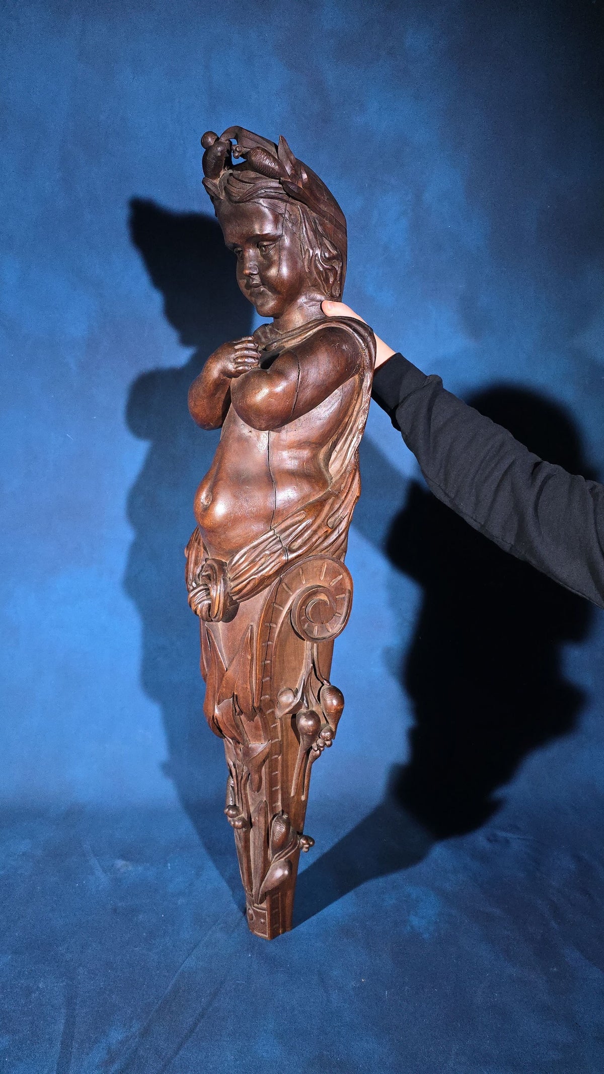 Antique Carved Wood Figural Caryatid Architectural Element