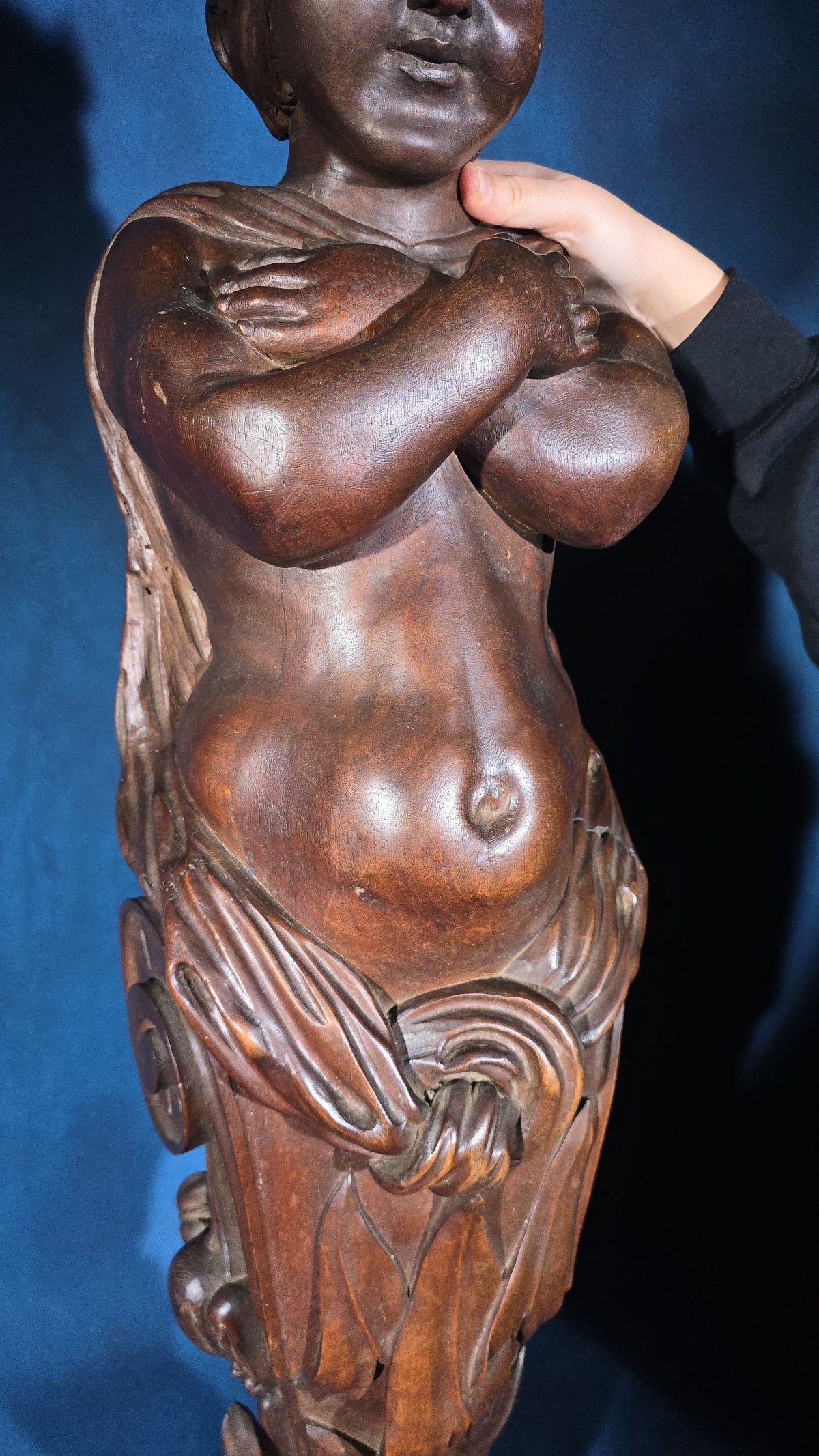 Antique Carved Wood Figural Caryatid Architectural Element
