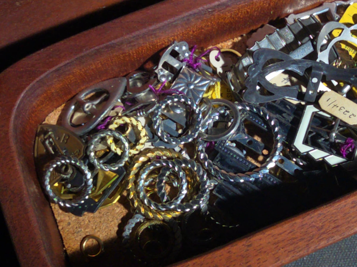 Vintage Wooden Box of Pulsifer Shoe Buckles and Jewelry Findings, Friendship Street, Providence, Rhode Island