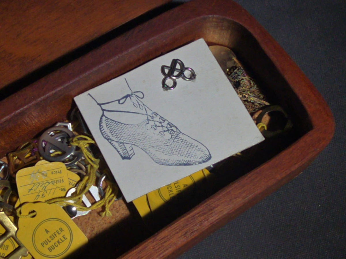 Vintage Wooden Box of Pulsifer Shoe Buckles and Jewelry Findings, Friendship Street, Providence, Rhode Island