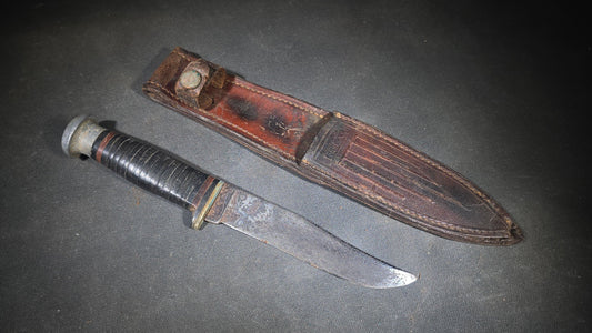 Vintage Case Fixed-Blade Knife with Stacked Leather Handle and Leather Sheath