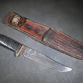 Lot 086 - Vintage Case Fixed-Blade Knife with Stacked Leather Handle and Leather Sheath, 8-3/4" L