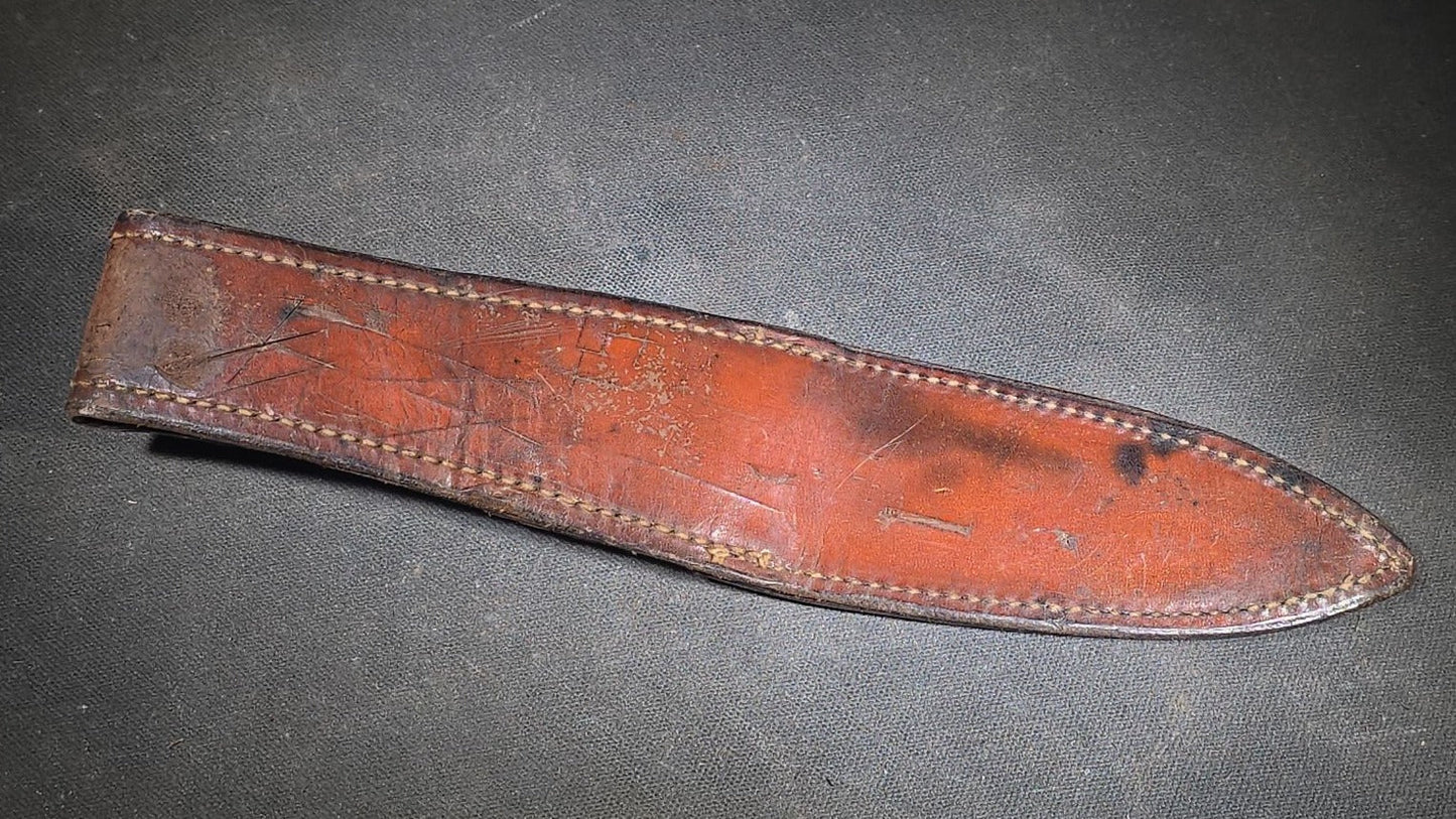Vintage Case Fixed-Blade Knife with Stacked Leather Handle and Leather Sheath