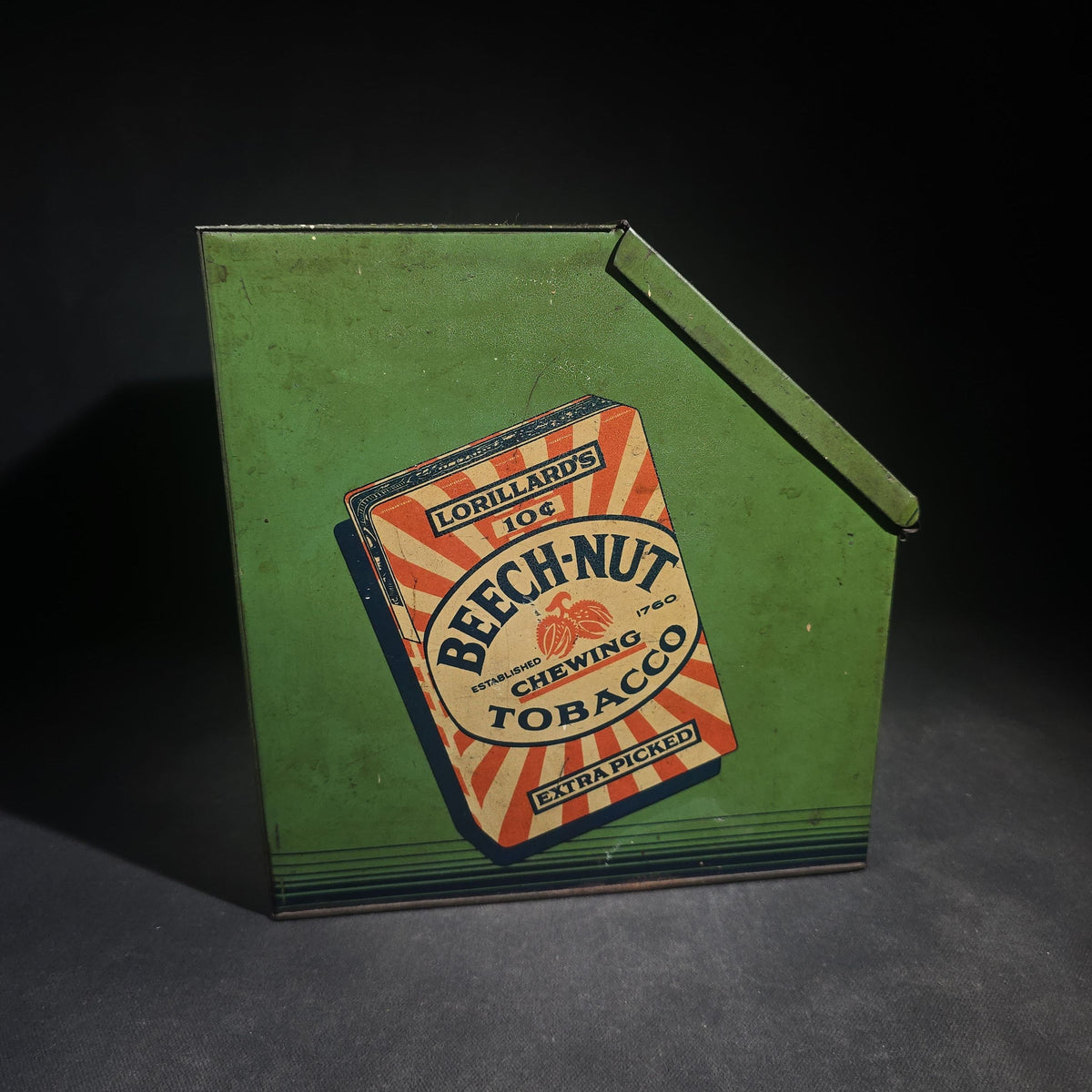 Antique Lorillard's Beech-Nut Chewing Tobacco Tin Lithograph Advertising Counter Display Bin, "Quality Made It Famous," "We Keep It Fresh"