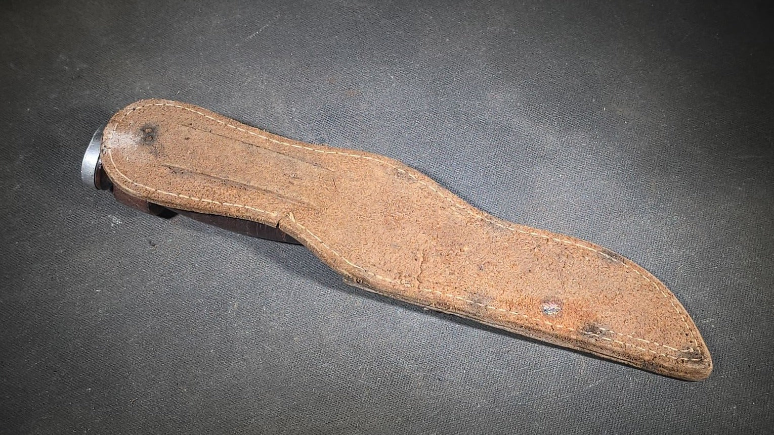 Vintage Schrade-Walden H-15 Hunting Knife with Stacked Leather Handle and Tooled Leather Sheath, Manufactured by Schrade-Walden, New York, U.S.A.