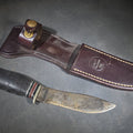 Lot 088 - Vintage Remington Dupont Rh56 Fixed Blade Hunting Knife with Stacked Leather Handle in Modern Sheath, 8-3/8" L