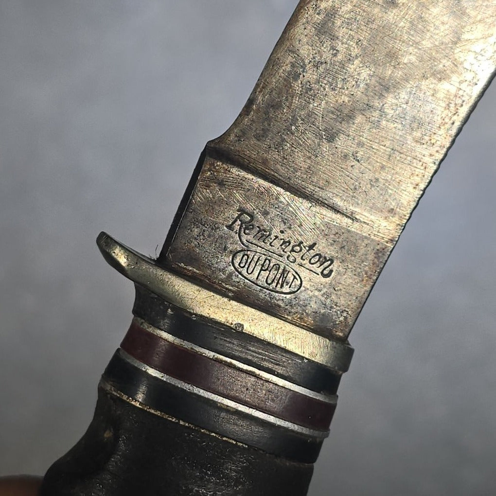 Vintage Remington DuPont RH56 Fixed Blade Hunting Knife with Stacked Leather Handle in Modern Sheath