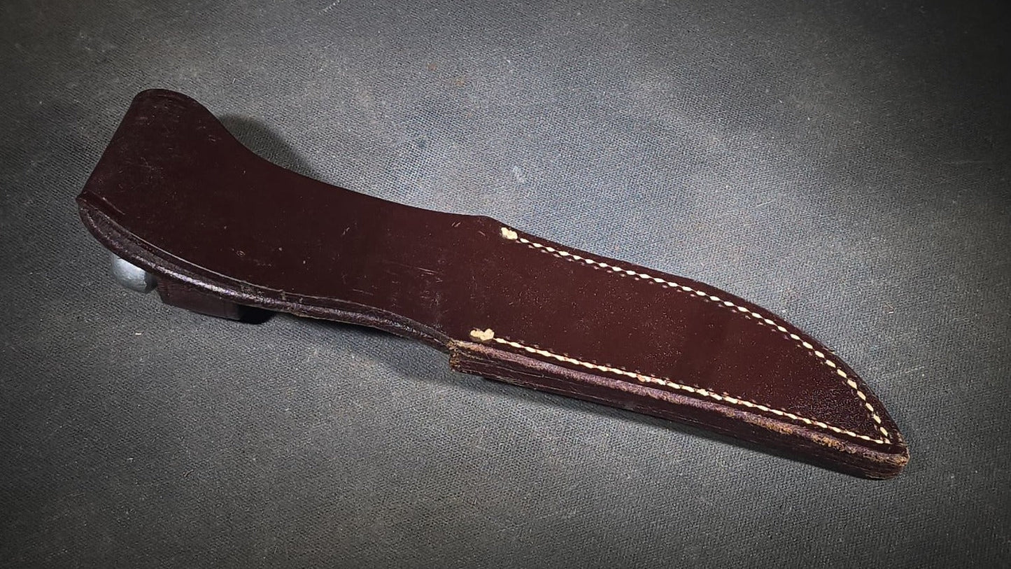 Vintage Remington DuPont RH56 Fixed Blade Hunting Knife with Stacked Leather Handle in Modern Sheath