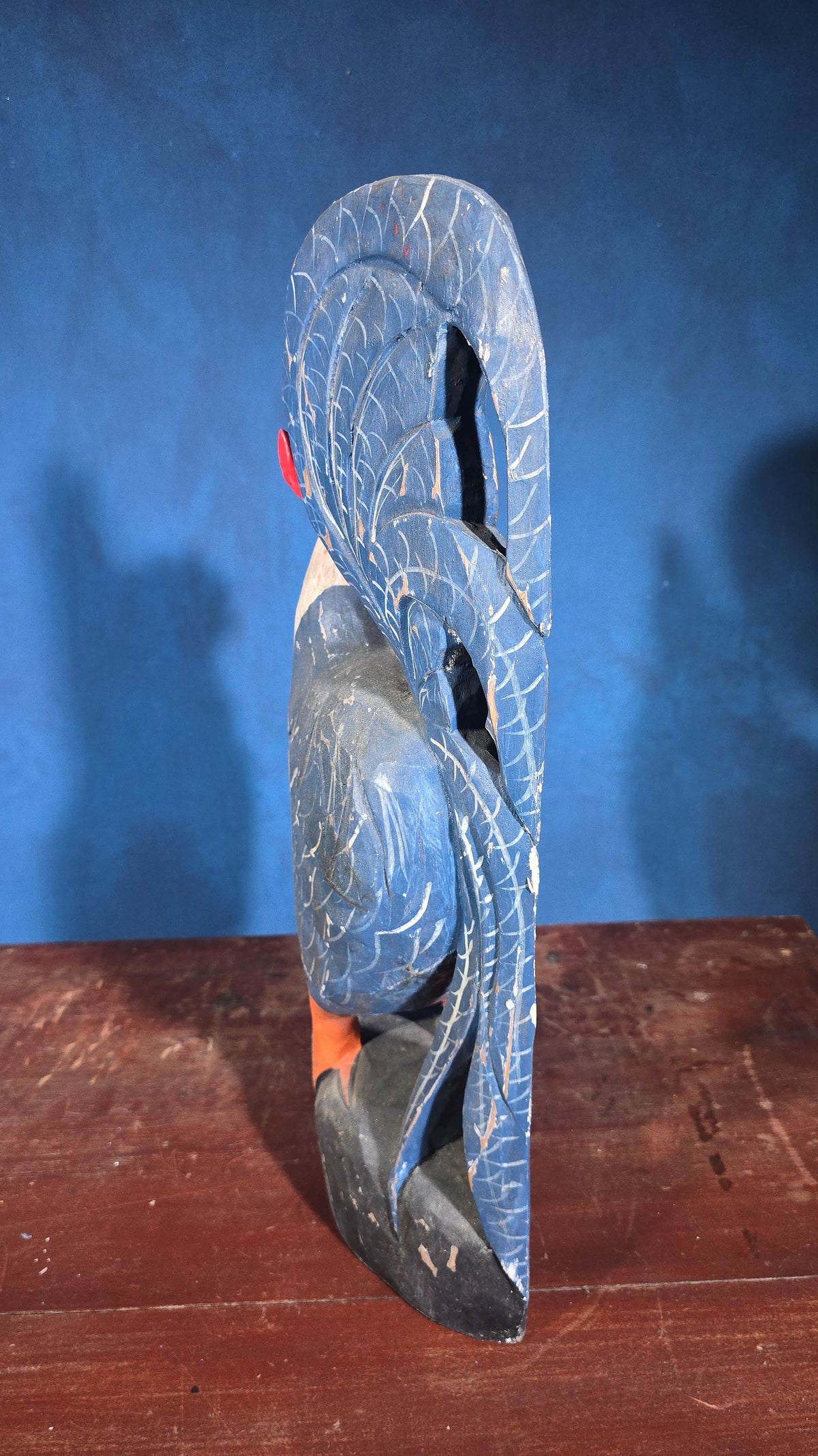 Vintage Folk Art Carved and Painted Wood Rooster Figure