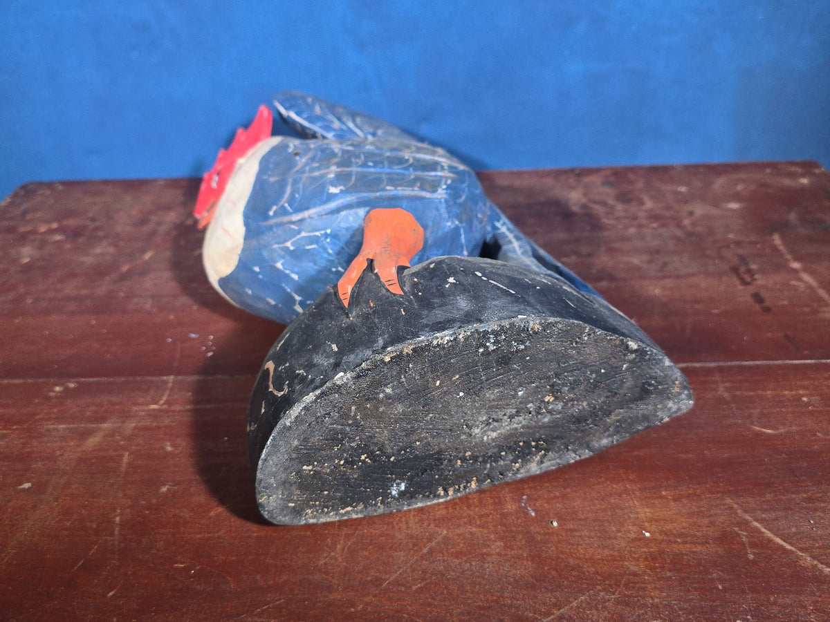 Vintage Folk Art Carved and Painted Wood Rooster Figure