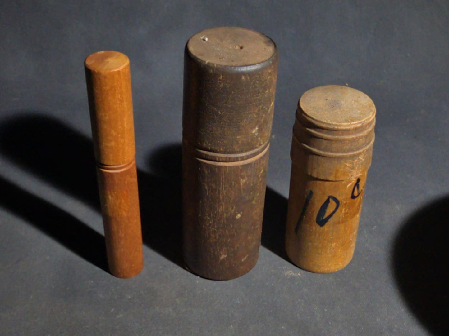 Grouping of Eight Antique, Vintage, and Modern Wooden Smalls Including Hughes "The Shoe Man" Advertising Shoehorn from Dover, New Hampshire, Turned Bowl Signed Jason Szafranski, Taylor Etched-Stem Thermometer, and "Century" Ear Syringe Case