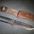 Lot 089 - Vintage Baron Fixed-Blade Hunting Knife with Stacked Leather Handle and Leather Sheath, Manufactured by Baron, Solingen, Germany, 9-1/4" L