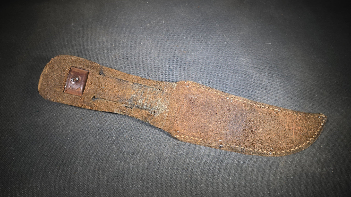Vintage Baron Fixed-Blade Hunting Knife with Stacked Leather Handle and Leather Sheath, Manufactured by Baron, Solingen, Germany