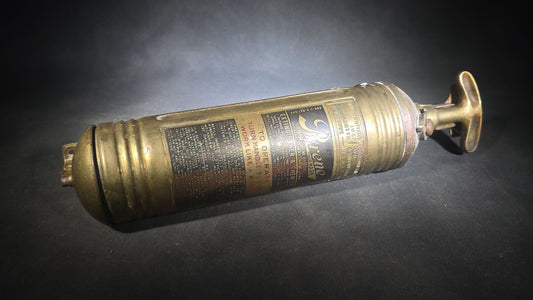 Antique Pyrene Brass One-Quart Pump-Type Fire Extinguisher with Wall-Mount Bracket, Manufactured by Pyrene M'f'g Co., New York, New York