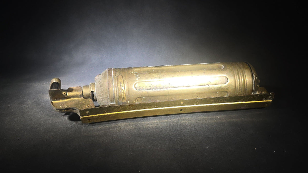 Antique Pyrene Brass One-Quart Pump-Type Fire Extinguisher with Wall-Mount Bracket, Manufactured by Pyrene M'f'g Co., New York, New York
